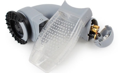 Gray robot with a transparent cover on a white background
