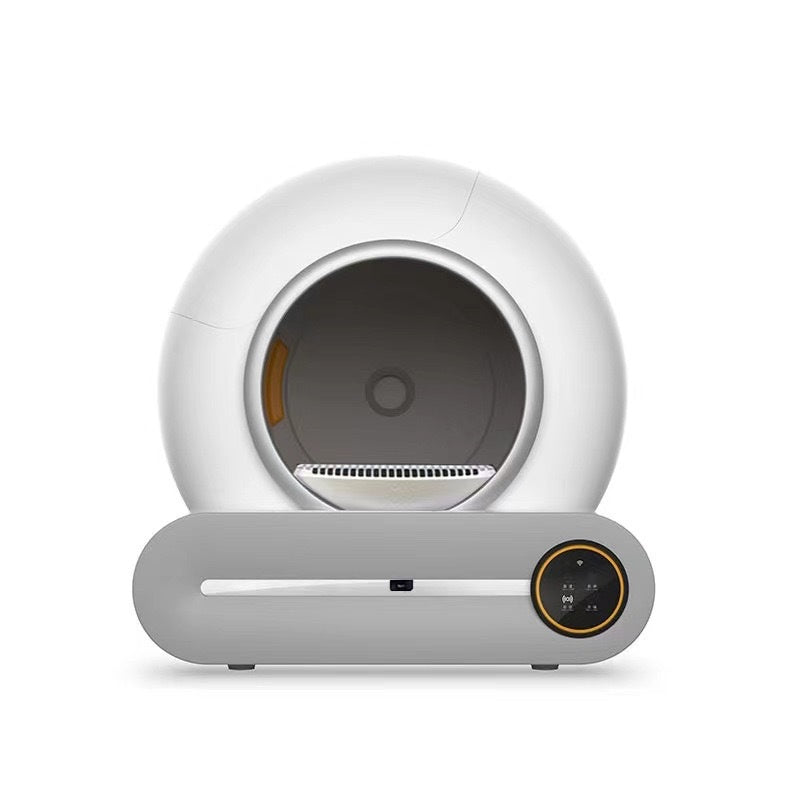White and gray pet bed with circular design on a white background