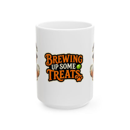 Brewing Up Some Treats Halloween Dog Mug – Witch Puppy Coffee Cupramic Mug, (11oz, 15oz)