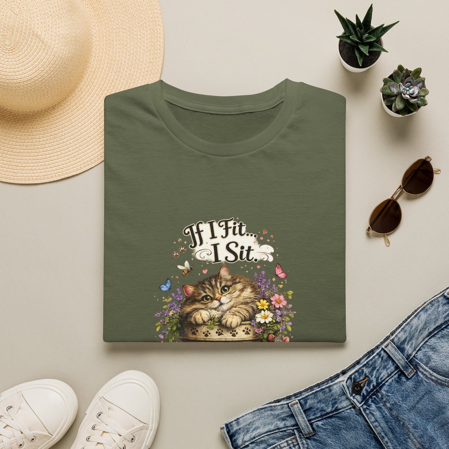 If I Fit... I Sit™ Flower Pot Cat Shirt | Funny Gardening Cat Tee | Plant Lover Gift