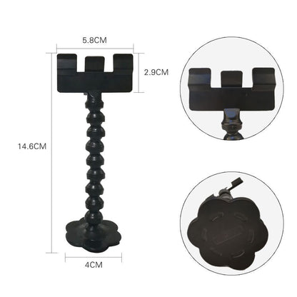 Black metal candle holder with dimensions on a white background