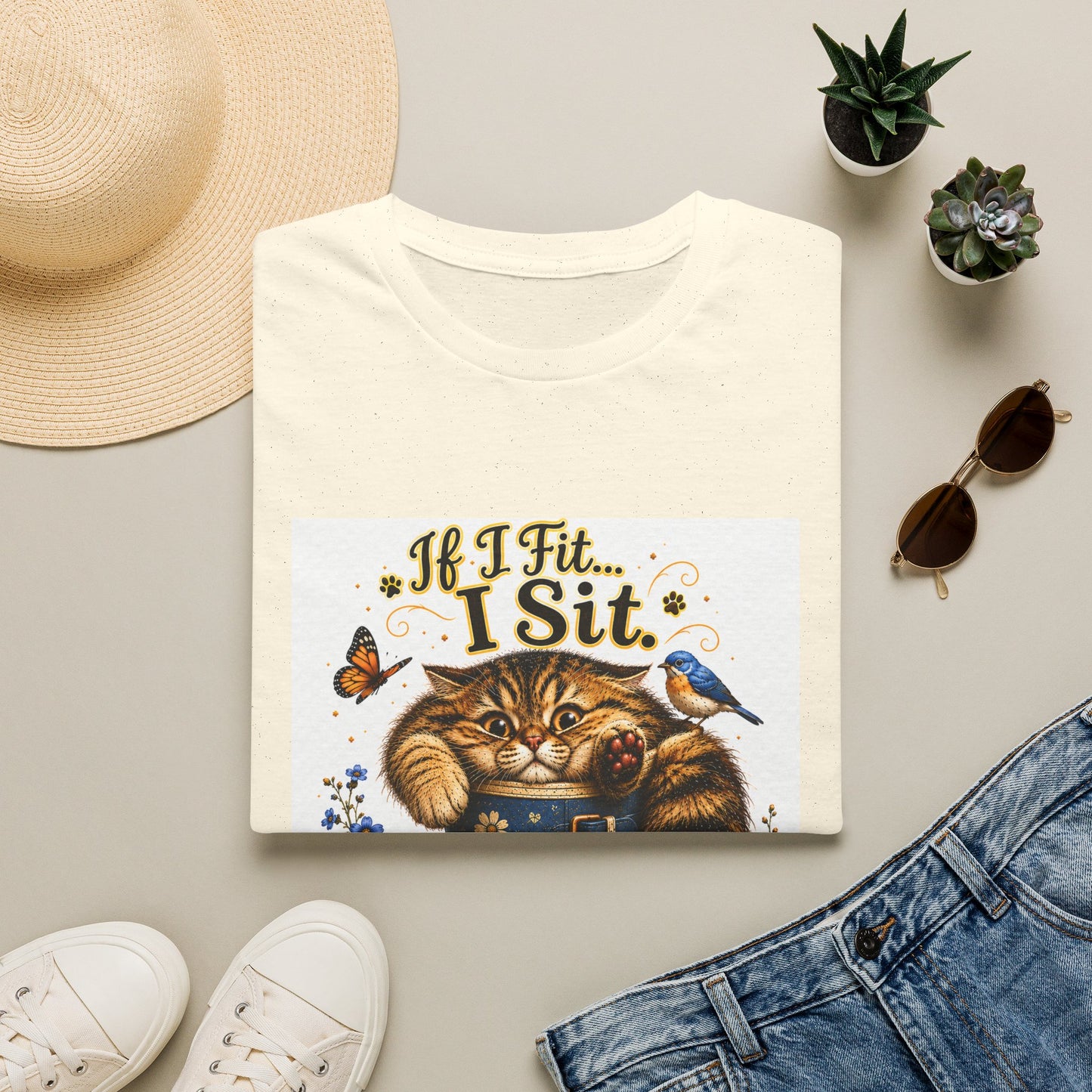 If I Fit... I Sit | Rain Boot Cat Shirt | Funny Gardening Kitty Tee | Cute Cat Lover Gif