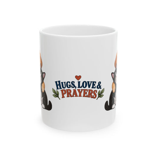 Puppy and kitten pet lover mug with Hugs Love and Prayers design