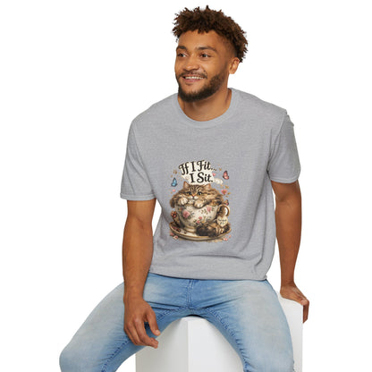 If I Fit... I Sit.™ Coffee Cup Cat Shirt | Funny Coffee Lover Kitty Tee | Cute Cat Lover Gift