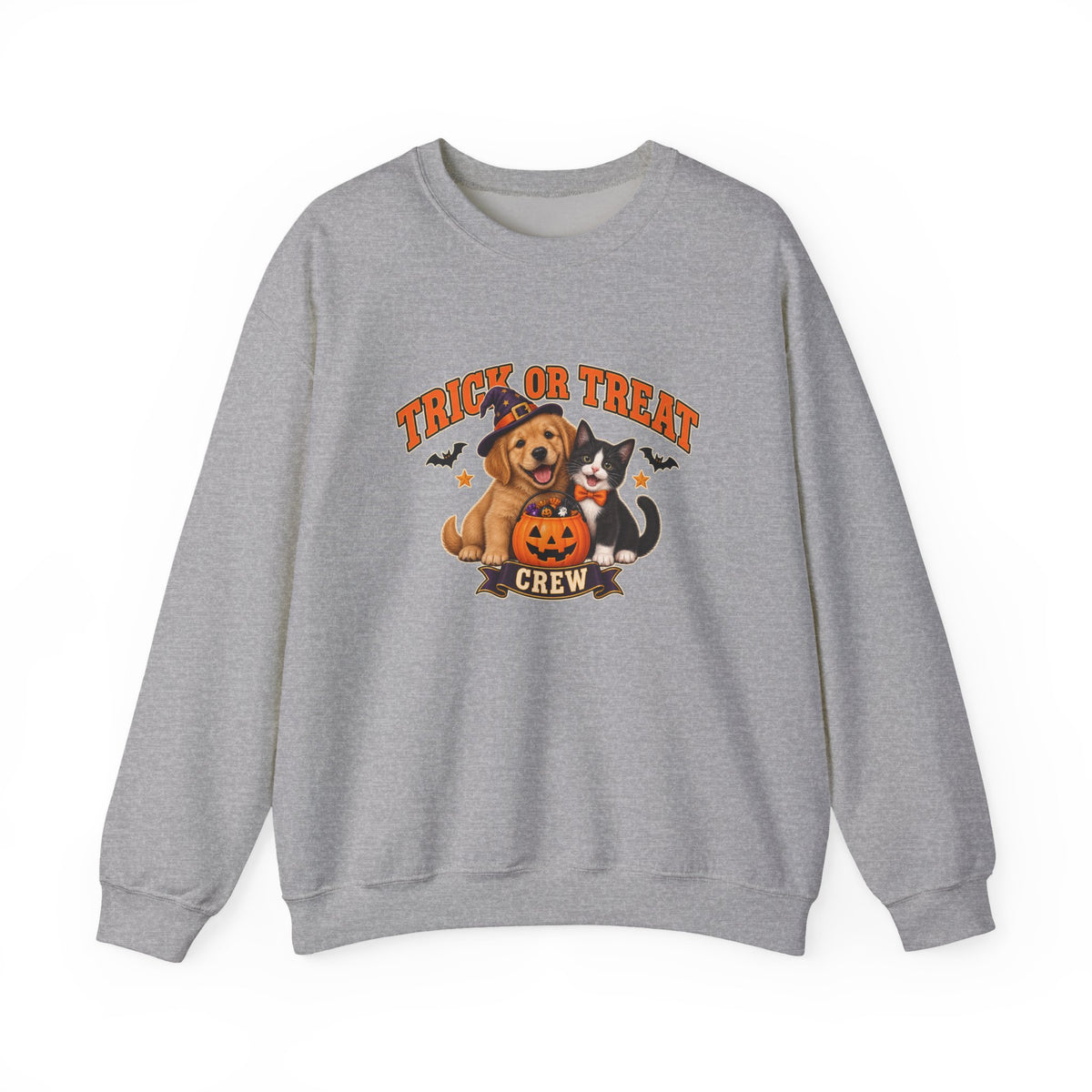 Trick or Treat Crew puppy and kitten Halloween sweatshirt in Sport Grey
