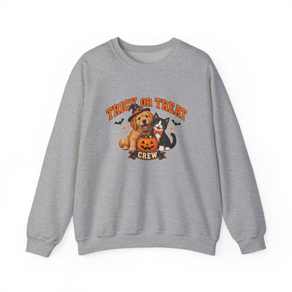 Trick or Treat Crew puppy and kitten Halloween sweatshirt in Sport Grey
