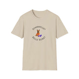 German Shepard Dog Lover Workout Tee –“Belly Rubs or Dumbbells?” showcasing a cute pup and weights design.