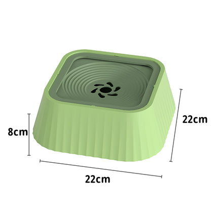 Green pet feeder with dimensions on a white background