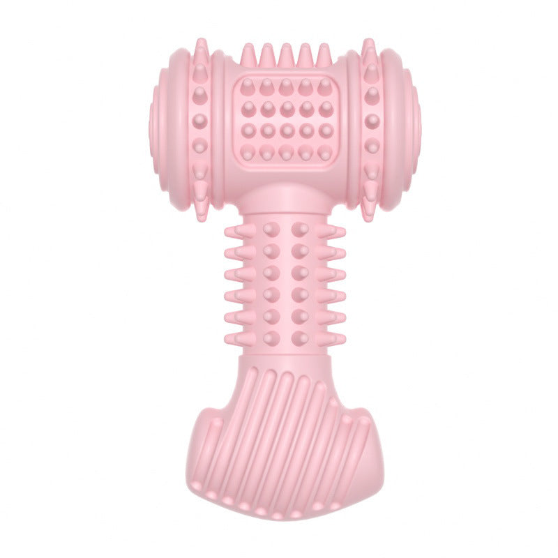 Pink dog toy with textured surface on a white background