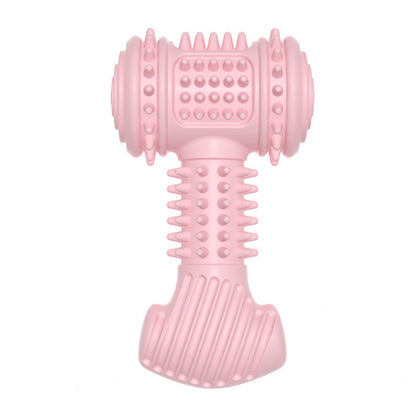 Pink dog toy with textured surface on a white background