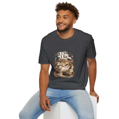 If I Fit... I Sit.™ Coffee Cup Cat Shirt | Funny Coffee Lover Kitty Tee | Cute Cat Lover Gift