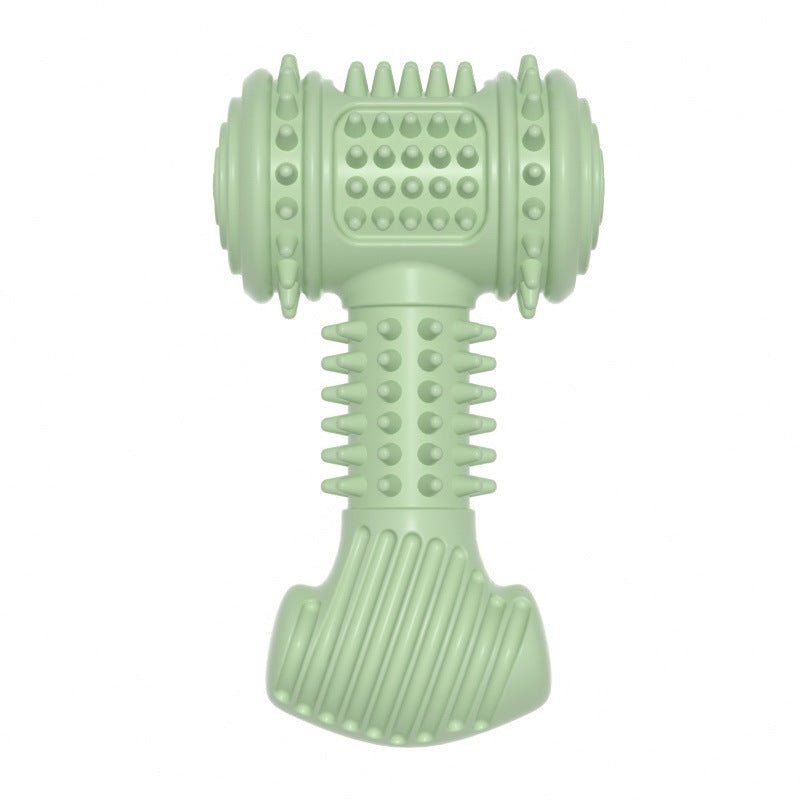 Green dog toy with textured surface on a white background