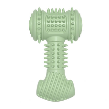 Green dog toy with textured surface on a white background