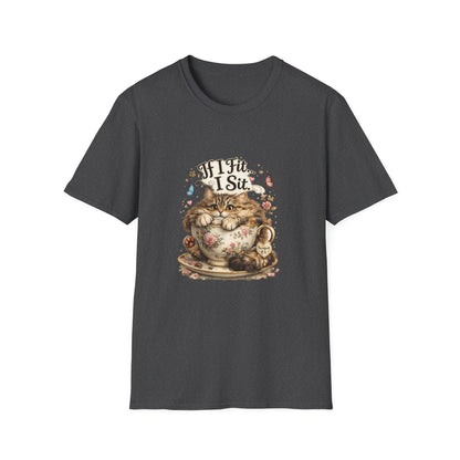 If I Fit... I Sit.™ Coffee Cup Cat Shirt | Funny Coffee Lover Kitty Tee | Cute Cat Lover Gift
