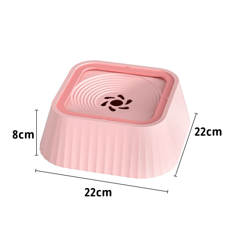 Pink pet bowl with dimensions labeled on a white background