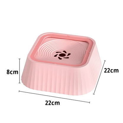 Pink pet bowl with dimensions labeled on a white background
