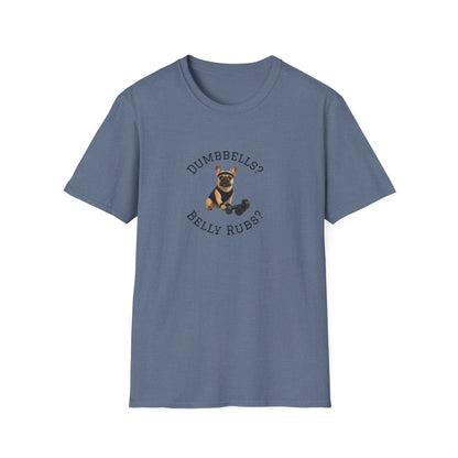 Copy of French Bulldog Dog Lover Workout Tee –“Belly Rubs or Dumbbells?”