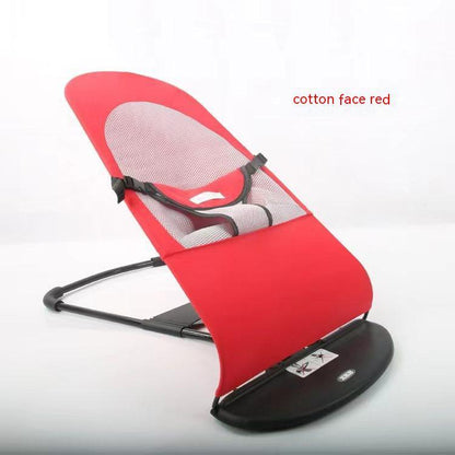 Red baby bouncer with black base on a white background