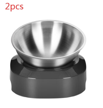 Stainless steel bowl on a black base with '2pcs' text above, on a white background