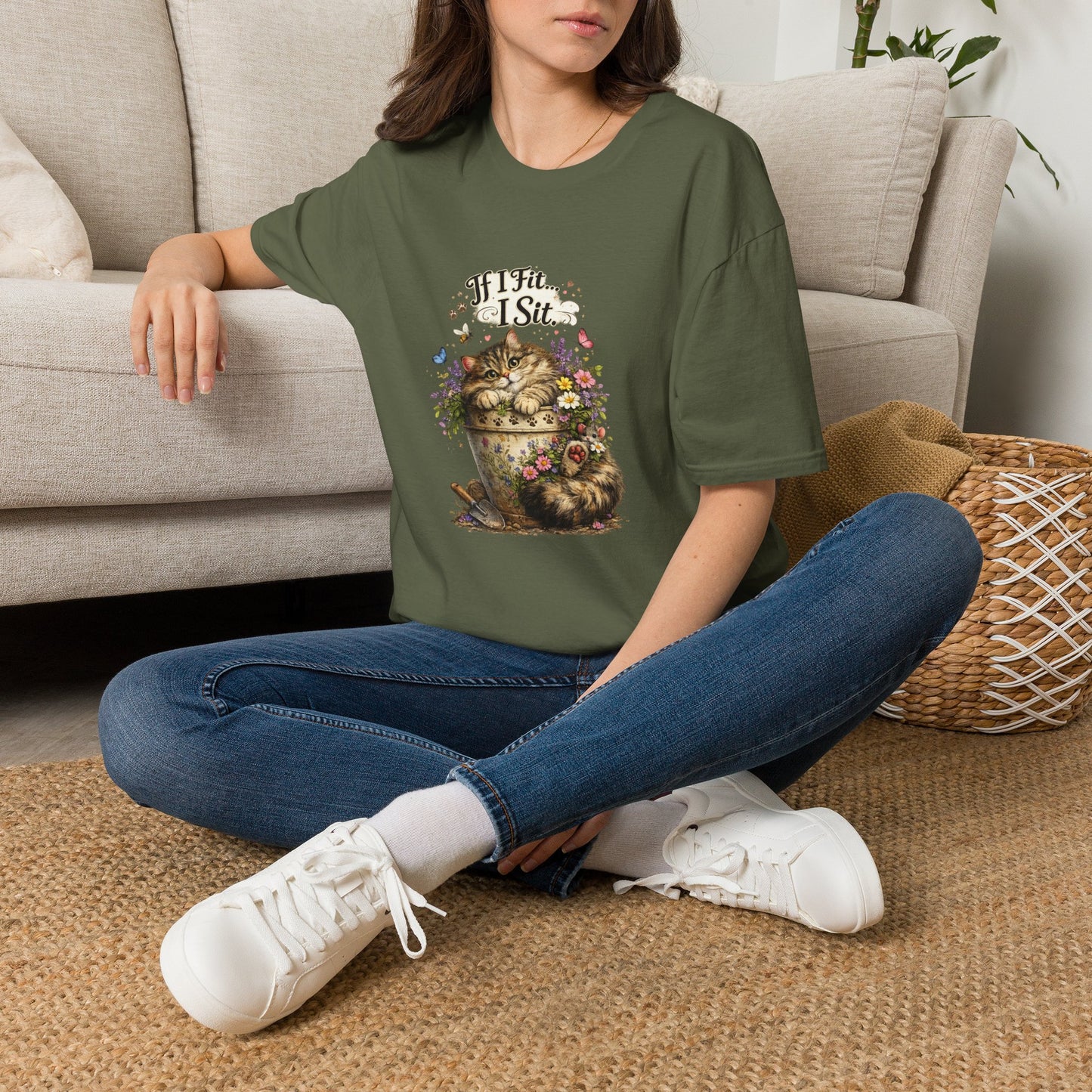If I Fit... I Sit™ Flower Pot Cat Shirt | Funny Gardening Cat Tee | Plant Lover Gift