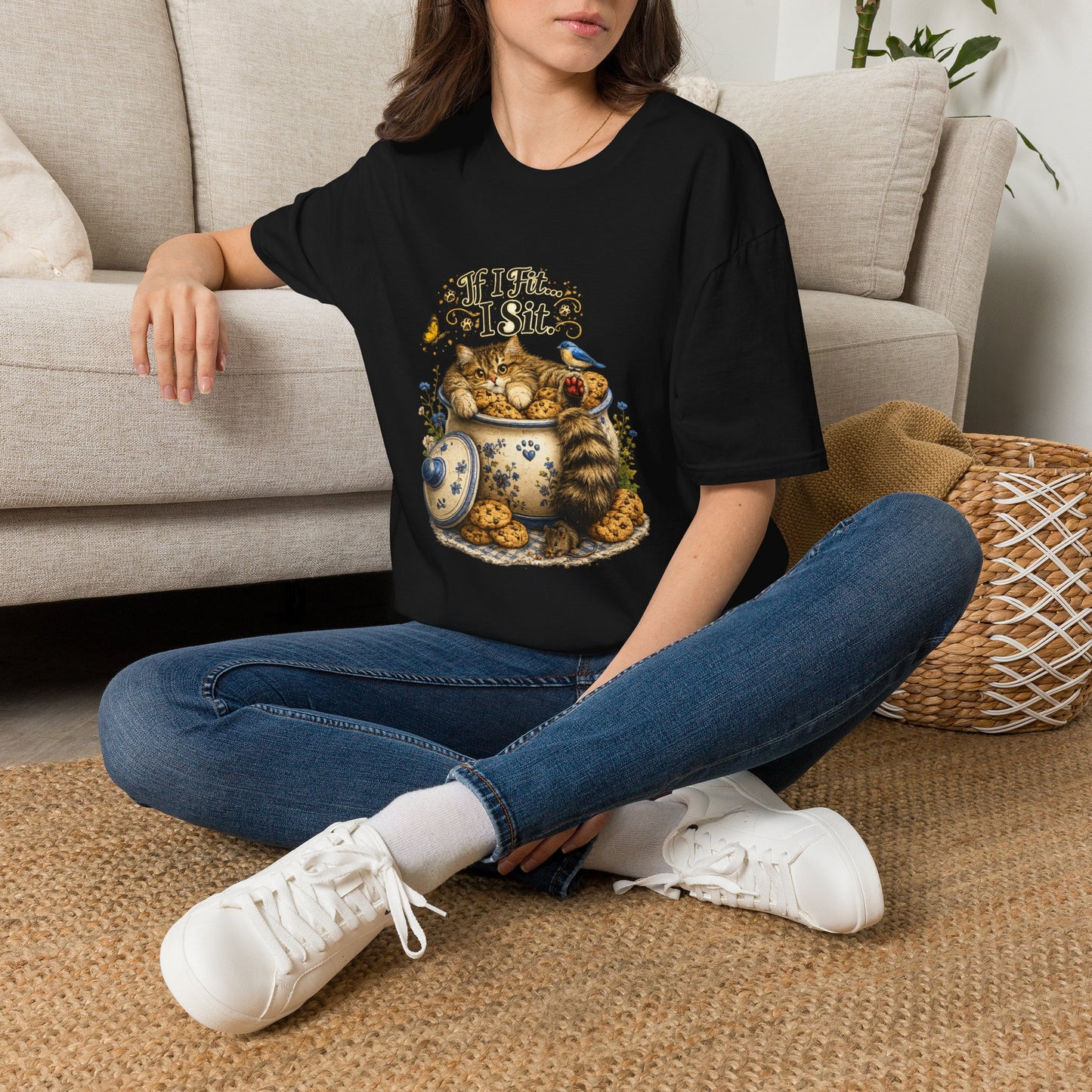 If I Fit... I Sit | Cookie Jar Cat Shirt | Funny Baking Kitty Tee | Cute Cat Lover Gift
