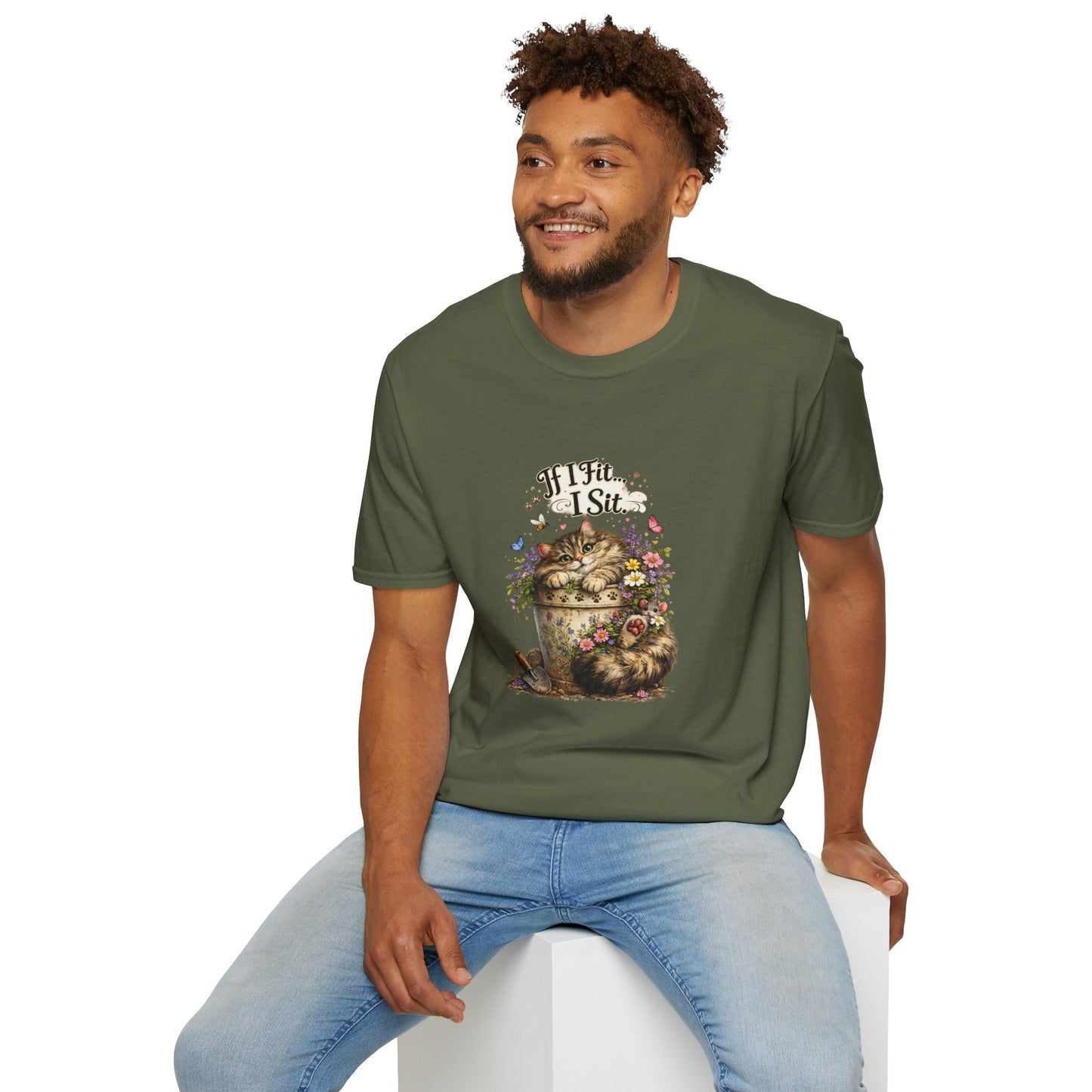 If I Fit... I Sit™ Flower Pot Cat Shirt | Funny Gardening Cat Tee | Plant Lover Gift