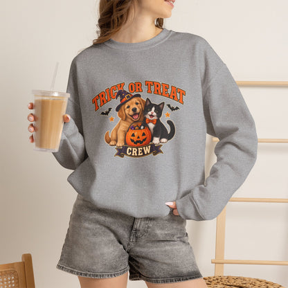 Trick or Treat Crew puppy and kitten Halloween sweatshirt in Sport Grey
