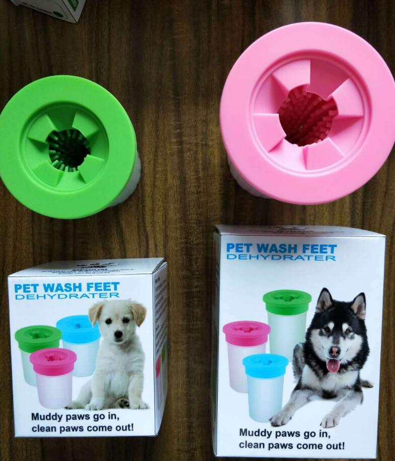 Pet wash feet dehydrators with packaging on a wooden surface