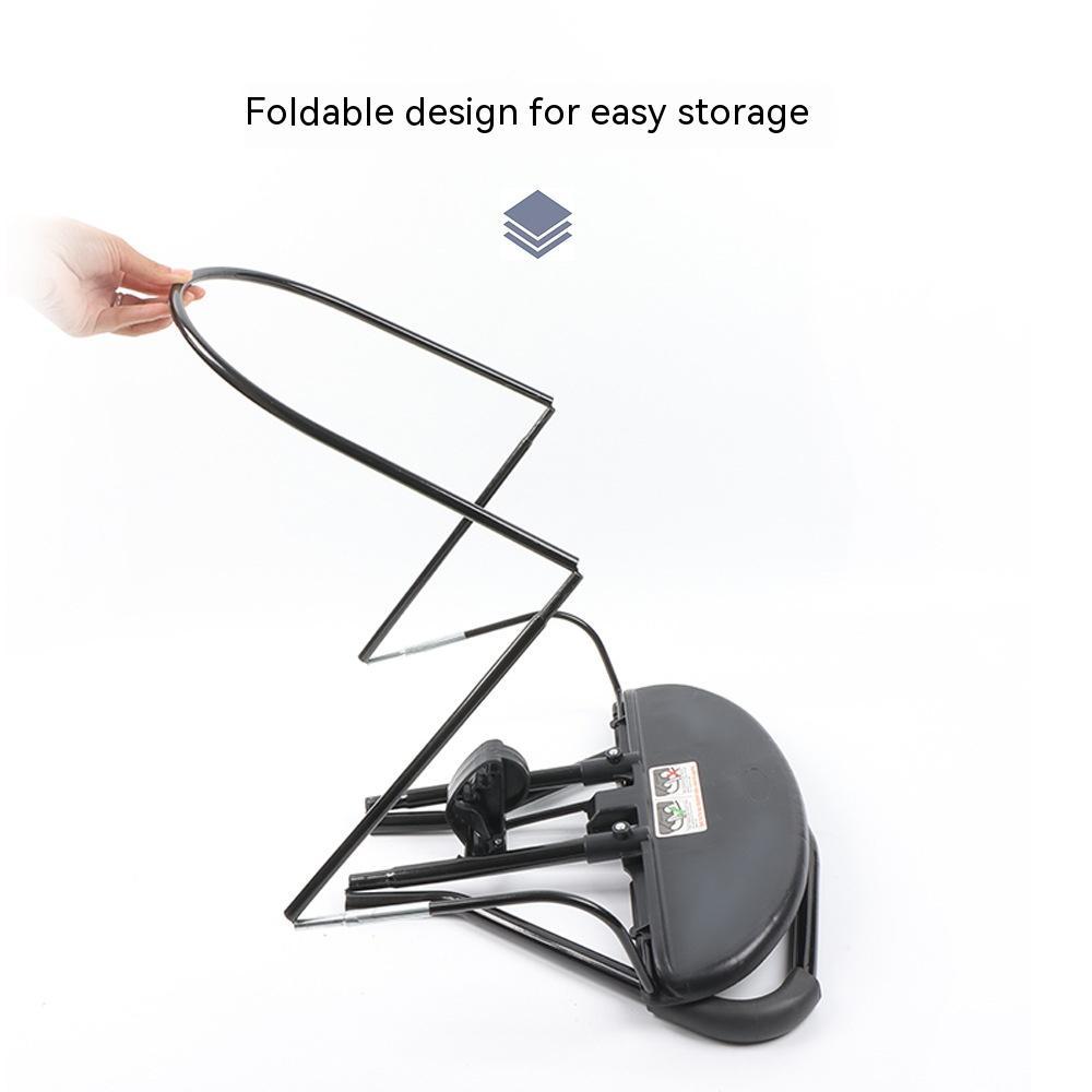Foldable stand with a hand holding it, labeled 'Foldable design for easy storage'.
