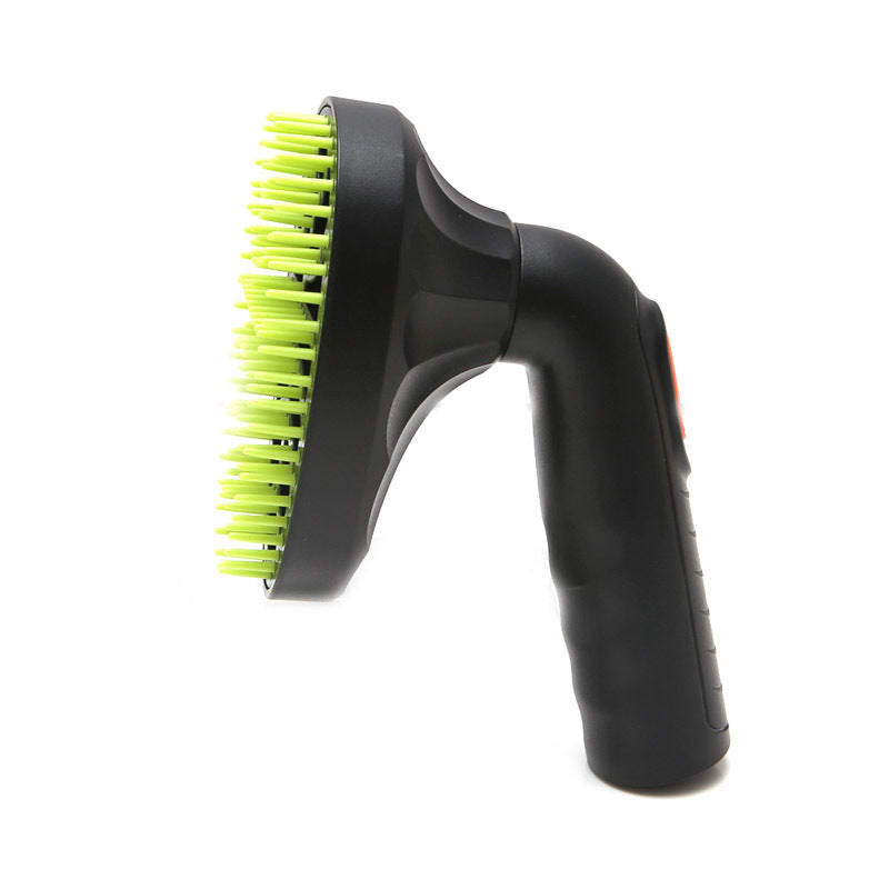 Black scrubber with green bristles on a white background