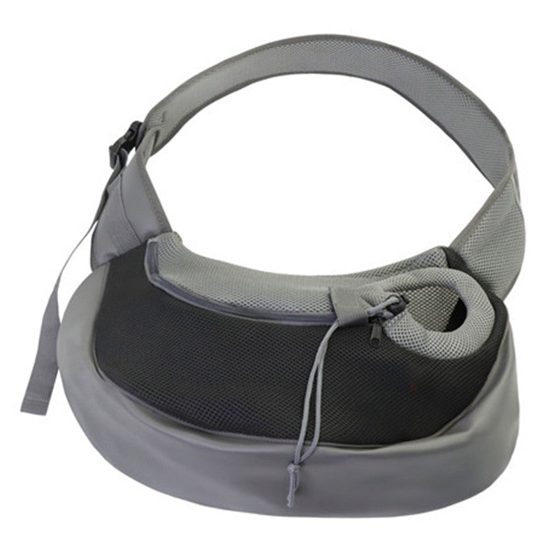 Gray and black pet carrier on a white background