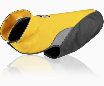 Yellow and black dog coat on a white background