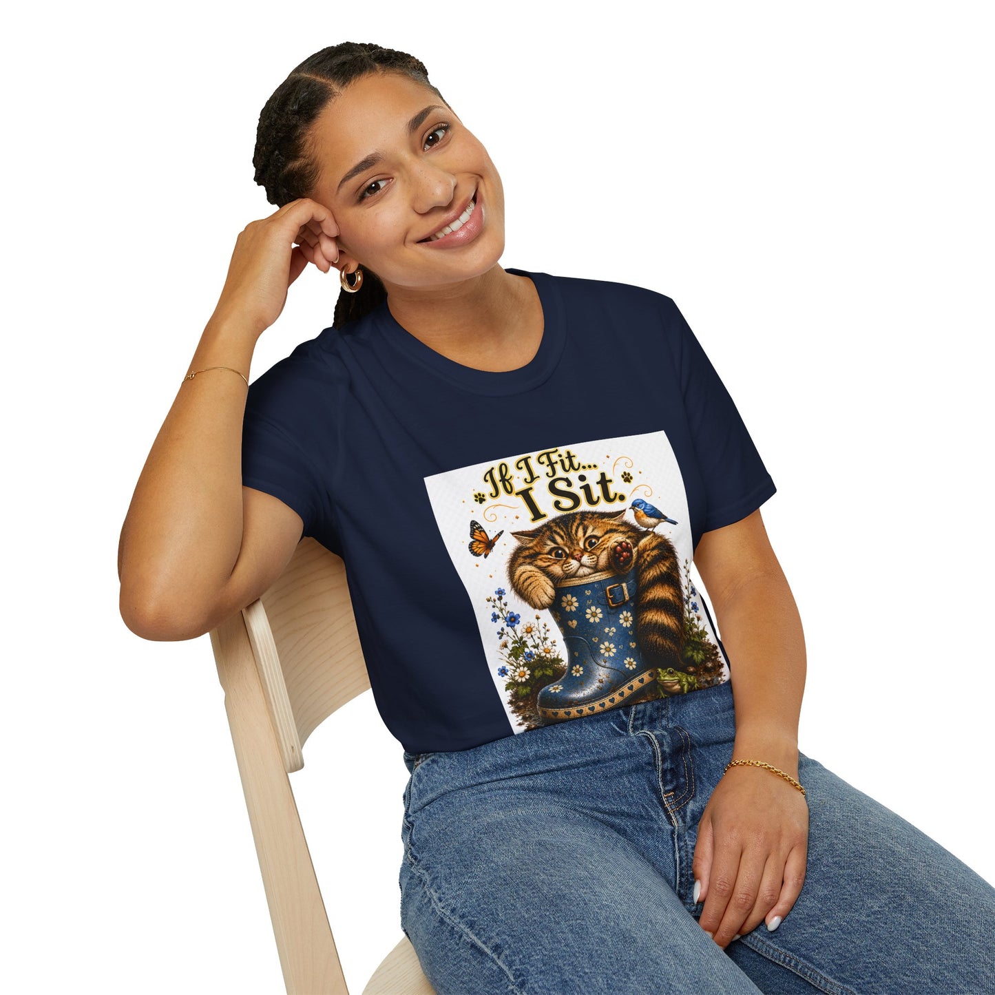 If I Fit... I Sit | Rain Boot Cat Shirt | Funny Gardening Kitty Tee | Cute Cat Lover Gif