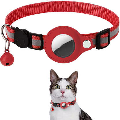 Red Reflective Waterproof AirTag Collar for Cats & Dogs and cat wearing the collar