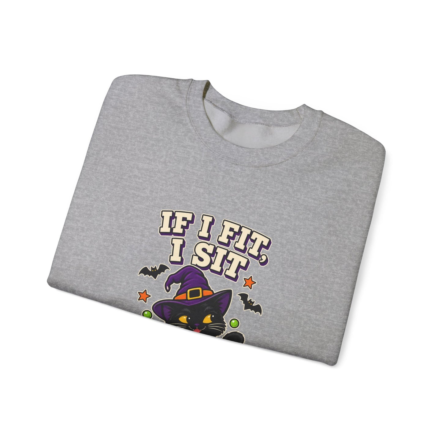 If I Fit, I Sit Witch Cat Halloween Sweatshirt – Cauldron Cat Crewneck