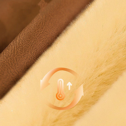Close-up of brown and beige fabric with a temperature icon overlay.