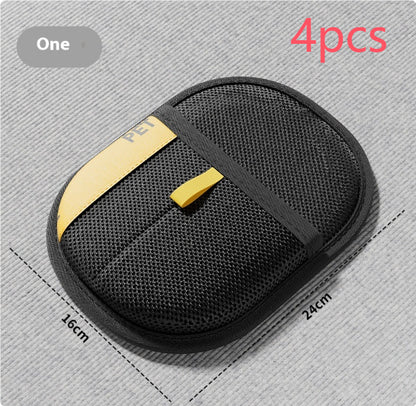 Black mesh pouch with gold accent on a gray background, labeled '4pcs'.