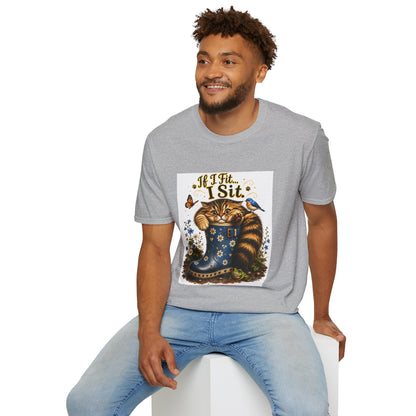 If I Fit... I Sit | Rain Boot Cat Shirt | Funny Gardening Kitty Tee | Cute Cat Lover Gif