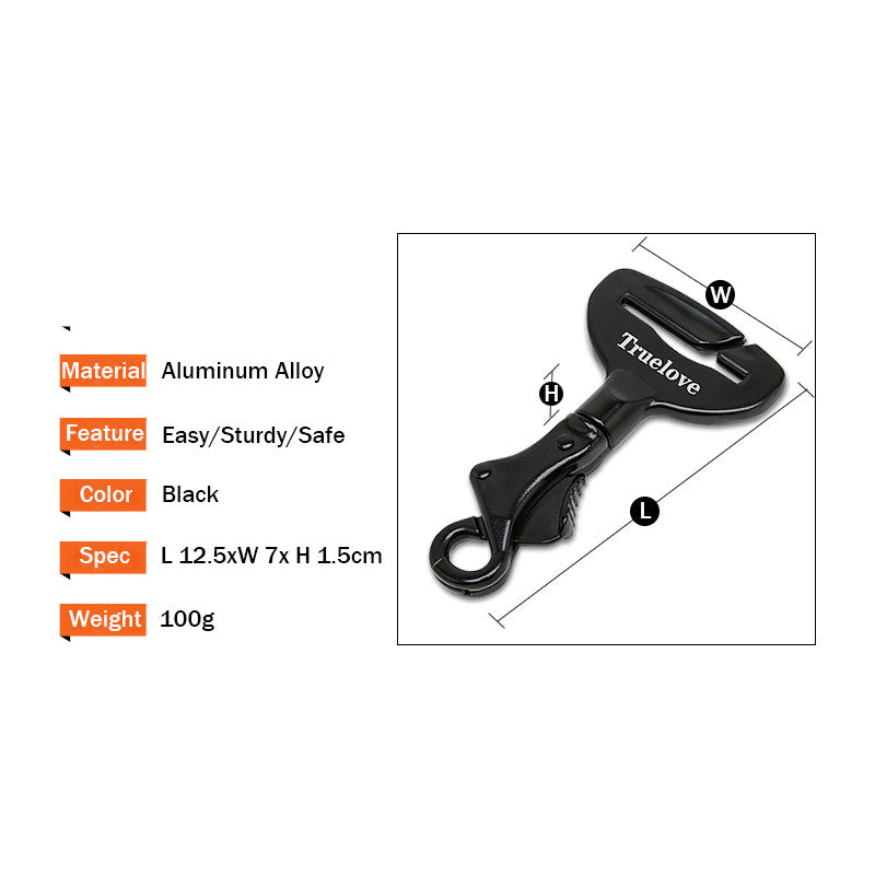Black metal clip with 'Truelove' branding and specifications on a white background
