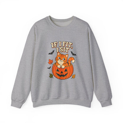 If I Fit, I Sit Halloween Cat Sweatshirt – Pumpkin Cat Crewneck