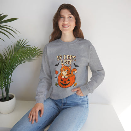 If I Fit, I Sit Halloween Cat Sweatshirt – Pumpkin Cat Crewneck