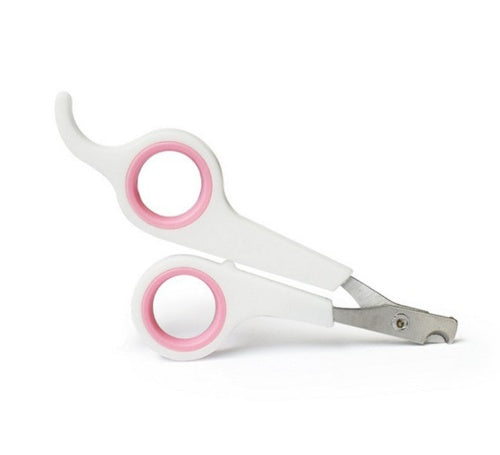 White and pink pet nail clippers on a white background