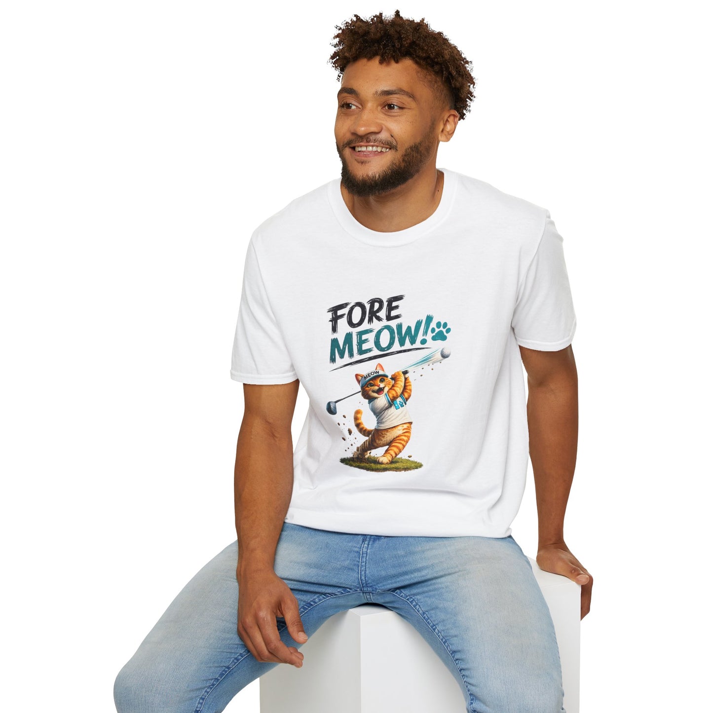 Fore Meow funny cat golf T-shirt – White