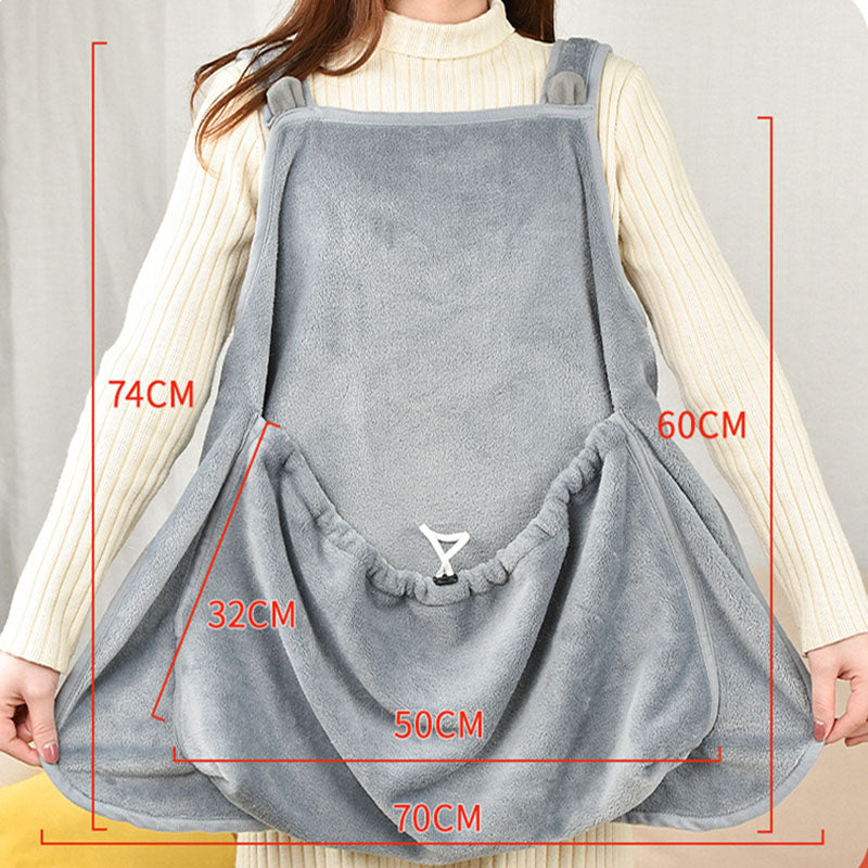 Gray apron with measurements on a plain background