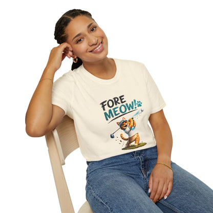 Fore Meow funny cat golf T-shirt – Natural