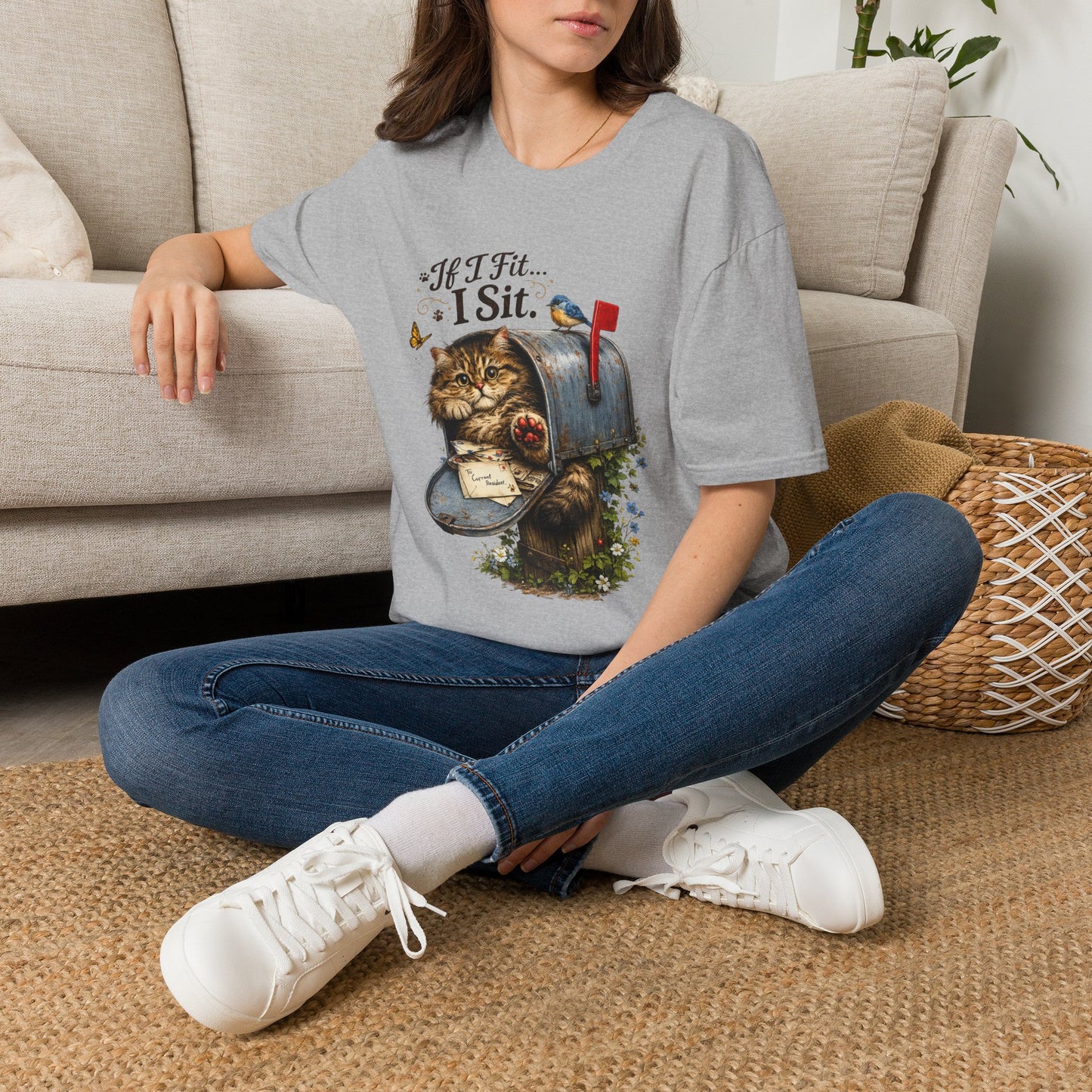 If I Fit... I Sit |  Mailbox Cat Shirt | Funny Mailbox Kitty Tee | Cute Cat Lover Gift