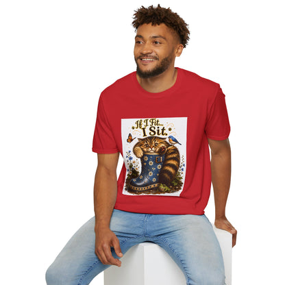 If I Fit... I Sit | Rain Boot Cat Shirt | Funny Gardening Kitty Tee | Cute Cat Lover Gif