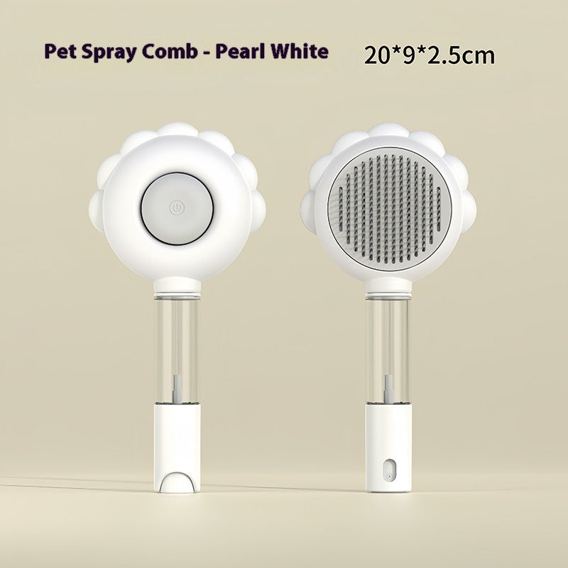 Pet spray comb with pearl white finish on a beige background