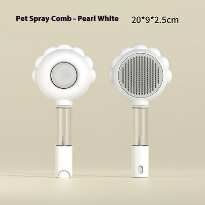Pet spray comb with pearl white finish on a beige background