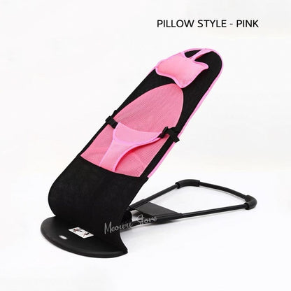Pink and black baby bouncer with 'Meow Store' branding on a white background
